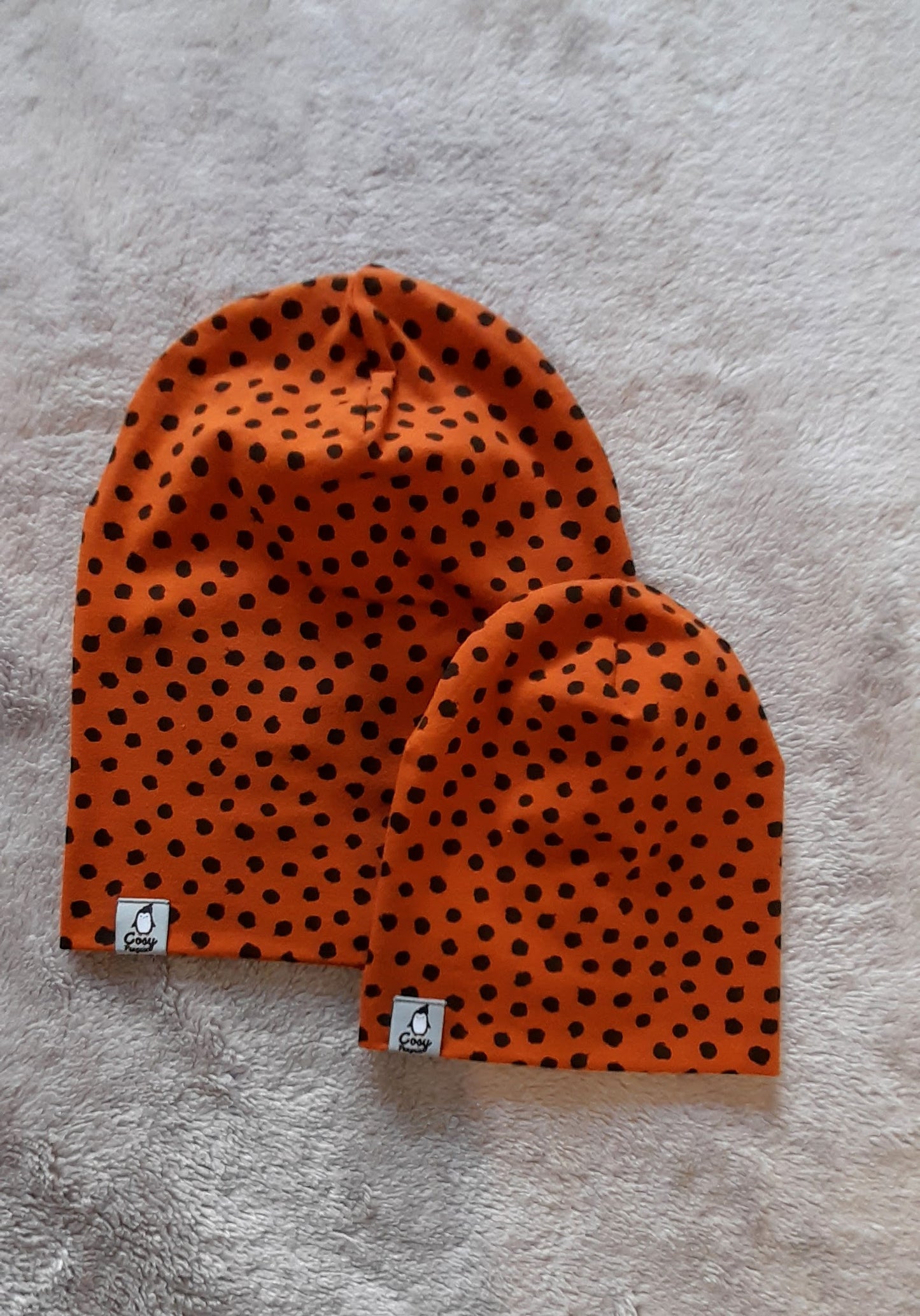 Organic Dotty Dots-Rust double layer Beanie/Hat