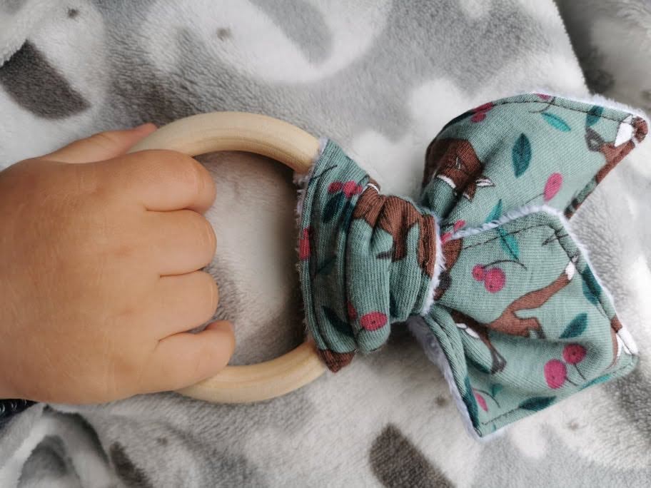 Gift Set F - set of 4 - Bib, Small Wooden Ring, Silicone Ring, Dummy Clip and Silicone Fox