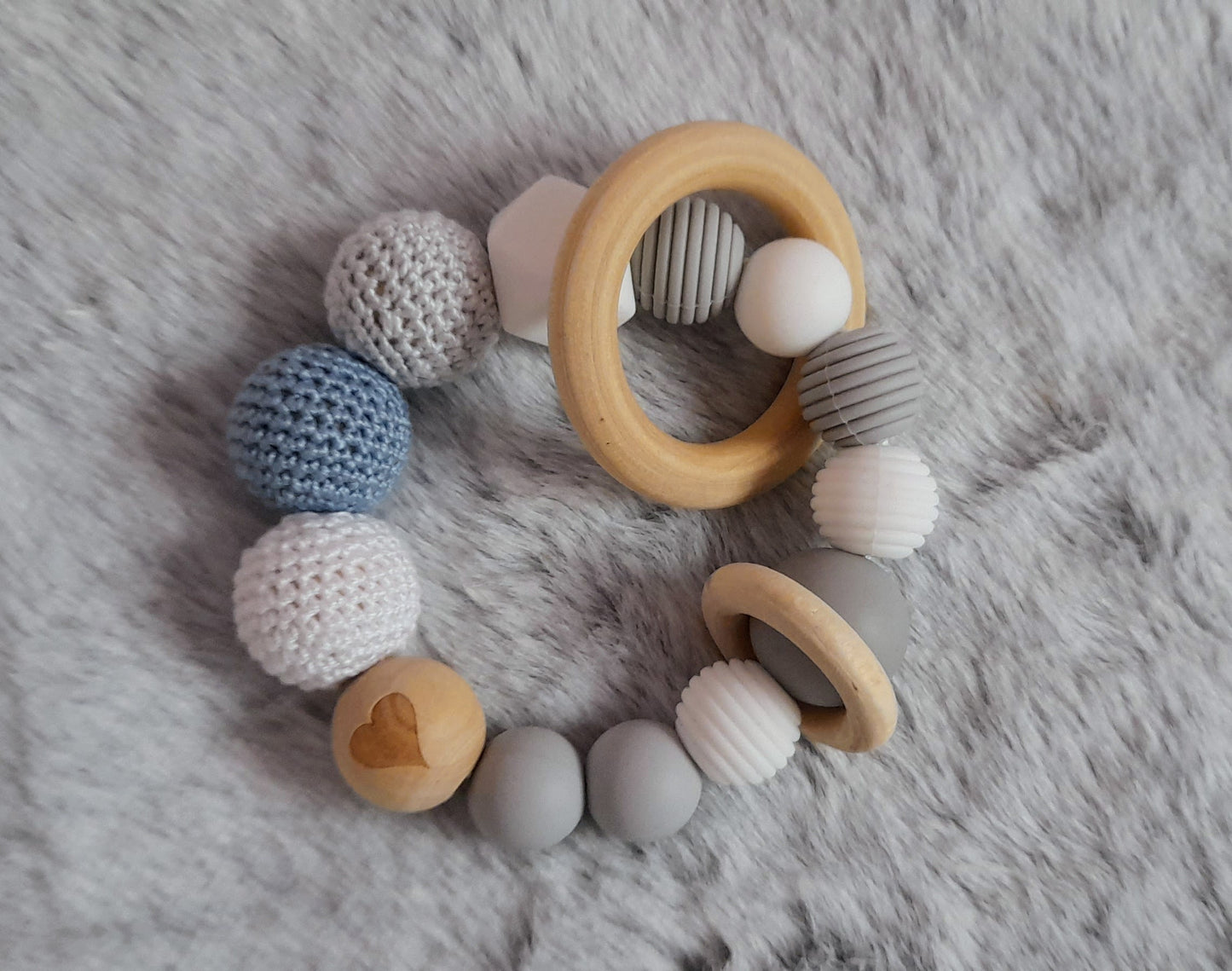 Gift Set A - set of 4 - Bib, Large Wooden Ring, Dummy Clip and Crochet Ring