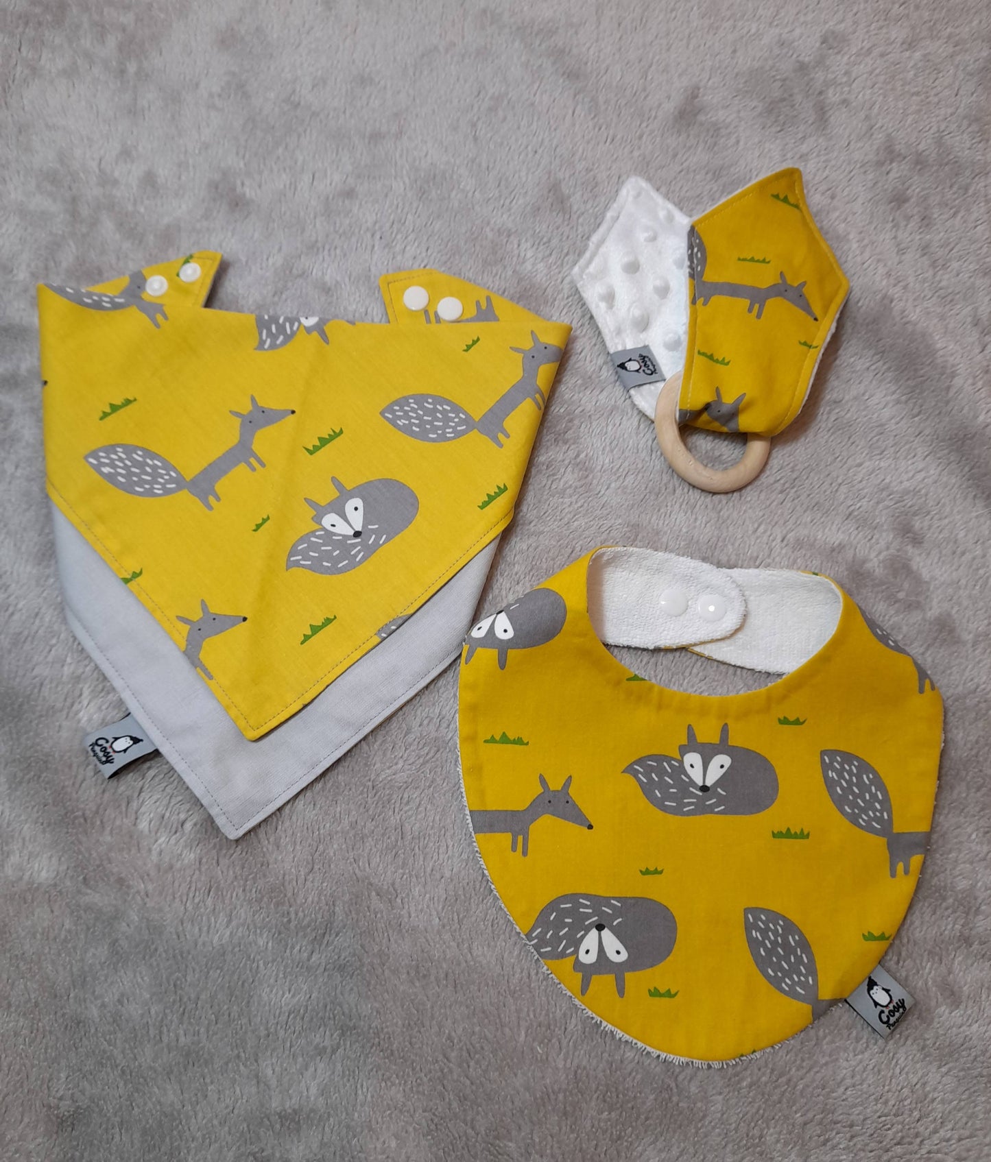 Gift Set C - set of 3 - Reversible Bib, Bib and Small Wooden Ring