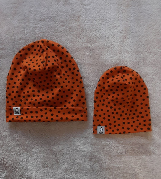 Organic Dotty Dots-Rust double layer Beanie/Hat