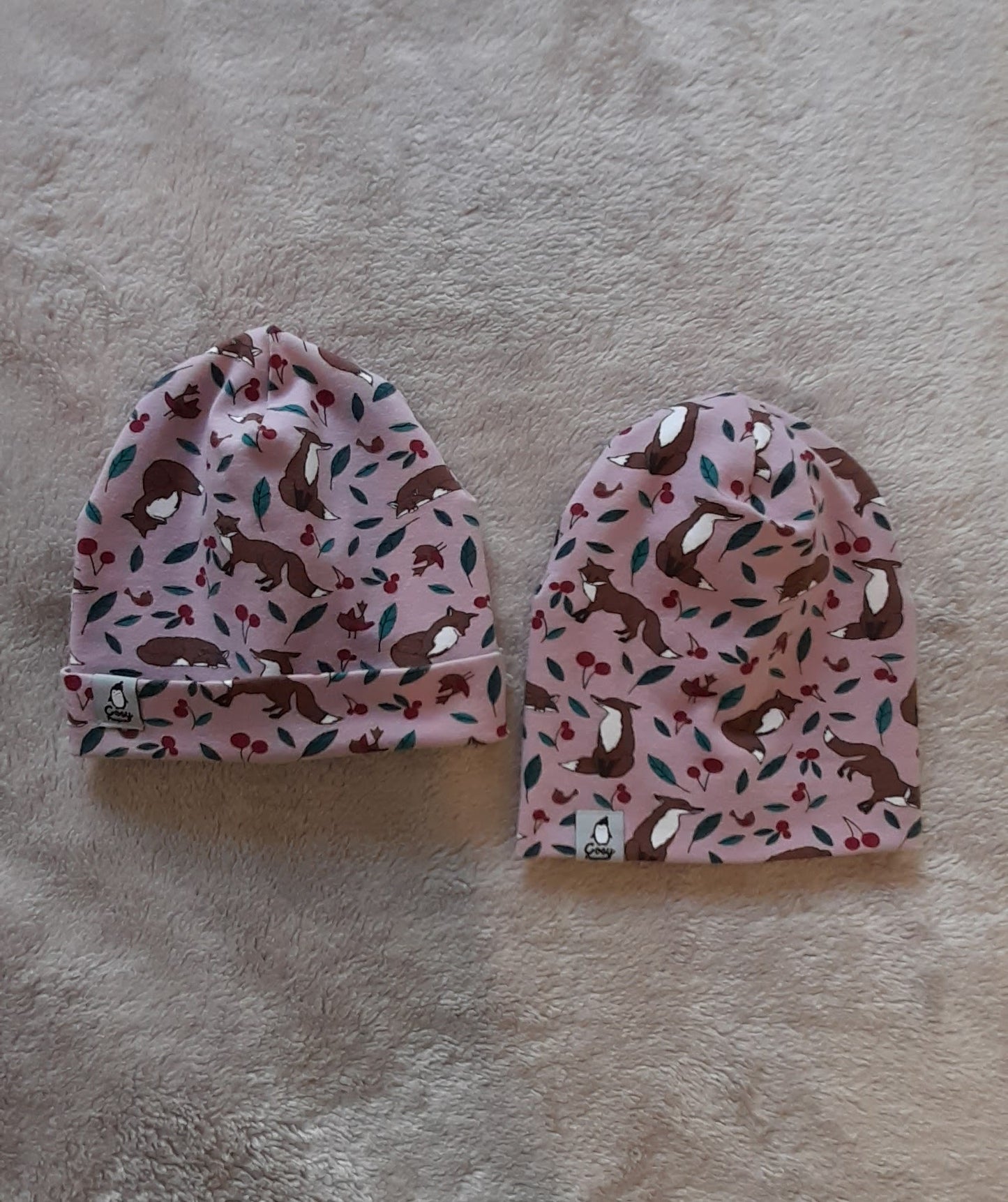 Brown fox - pink double layer Beanie/Hat